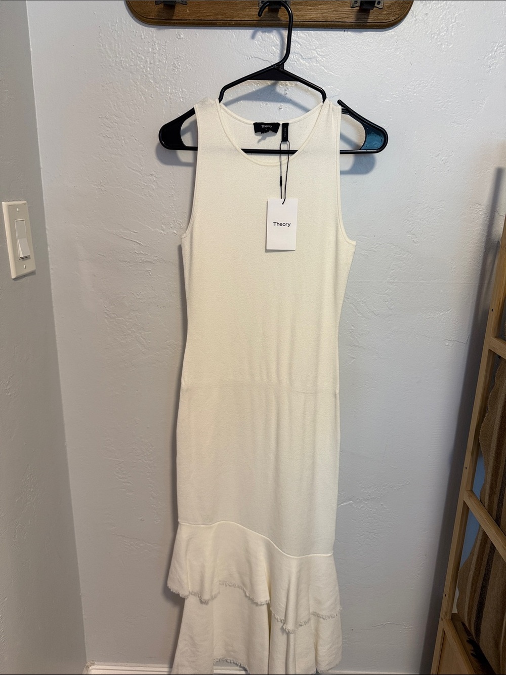 Theory Cream Sleeveless Maxi Dress with Ruffle Hem